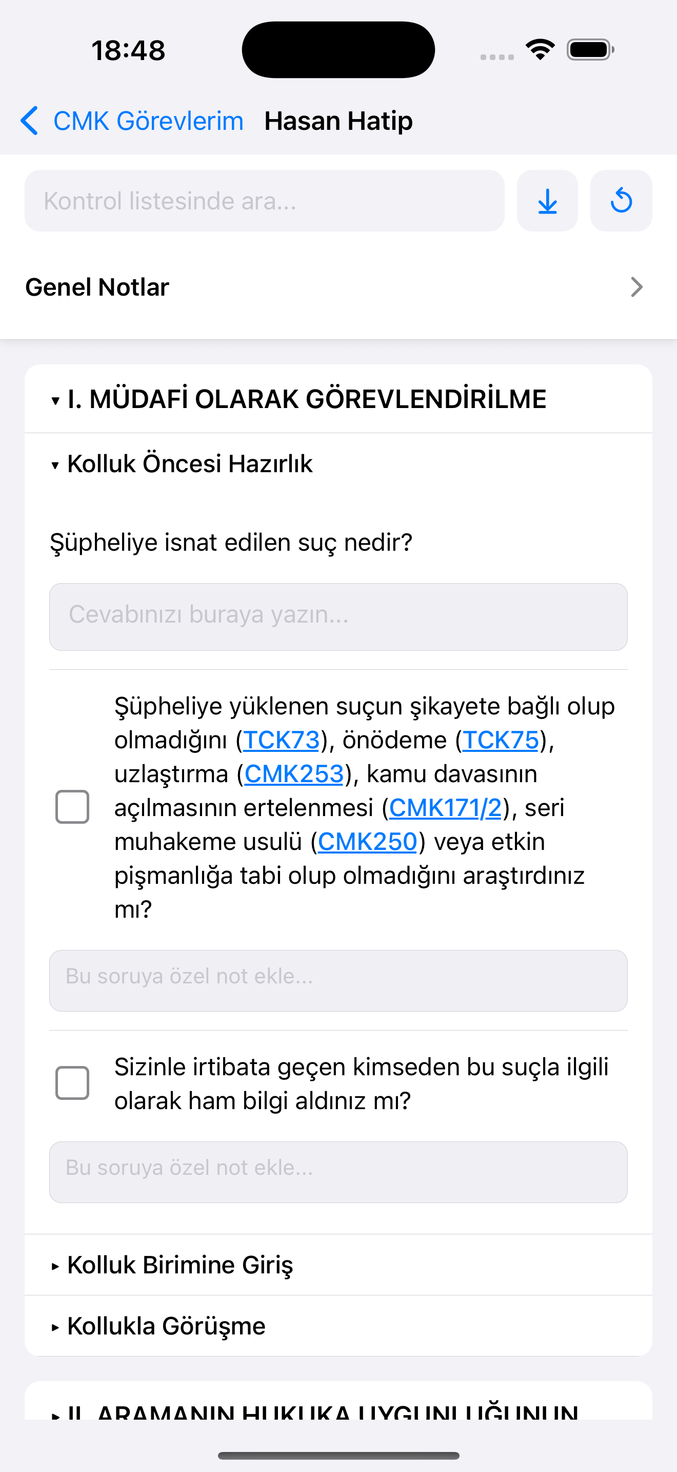 CMK Checklist - Mobile app interface